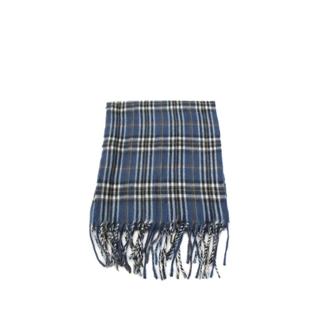 Geoffrey Beene Mens Plaid Fringe Trim Scarf Blue Black